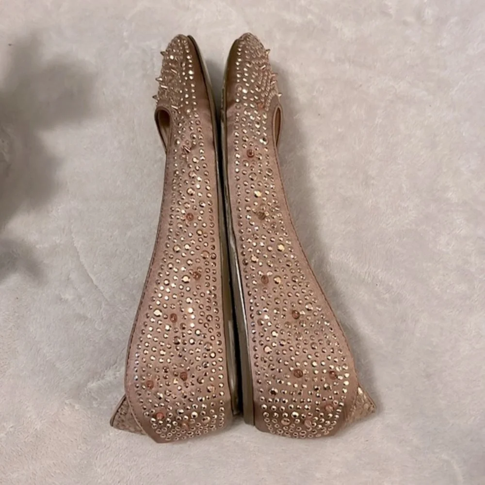 Sam Edelman Woman’s Jolie Leather Sparkle Rose Gold Studded Ballet Flats Sz 6